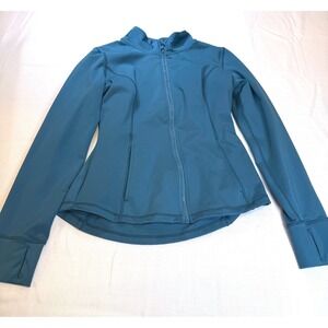 Velocity Athletic Jacket Teal Blue Full Zip Mock Neck Thumbholes Size L